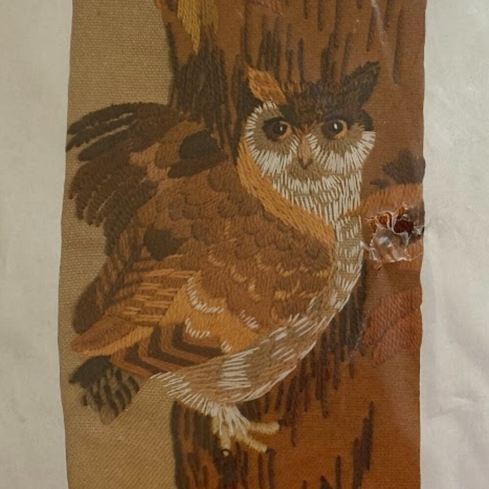 Vintage NOS 1979 Erica Wilson OWLS IN A TREE Embroidery Kit Wall Hanging Sealed